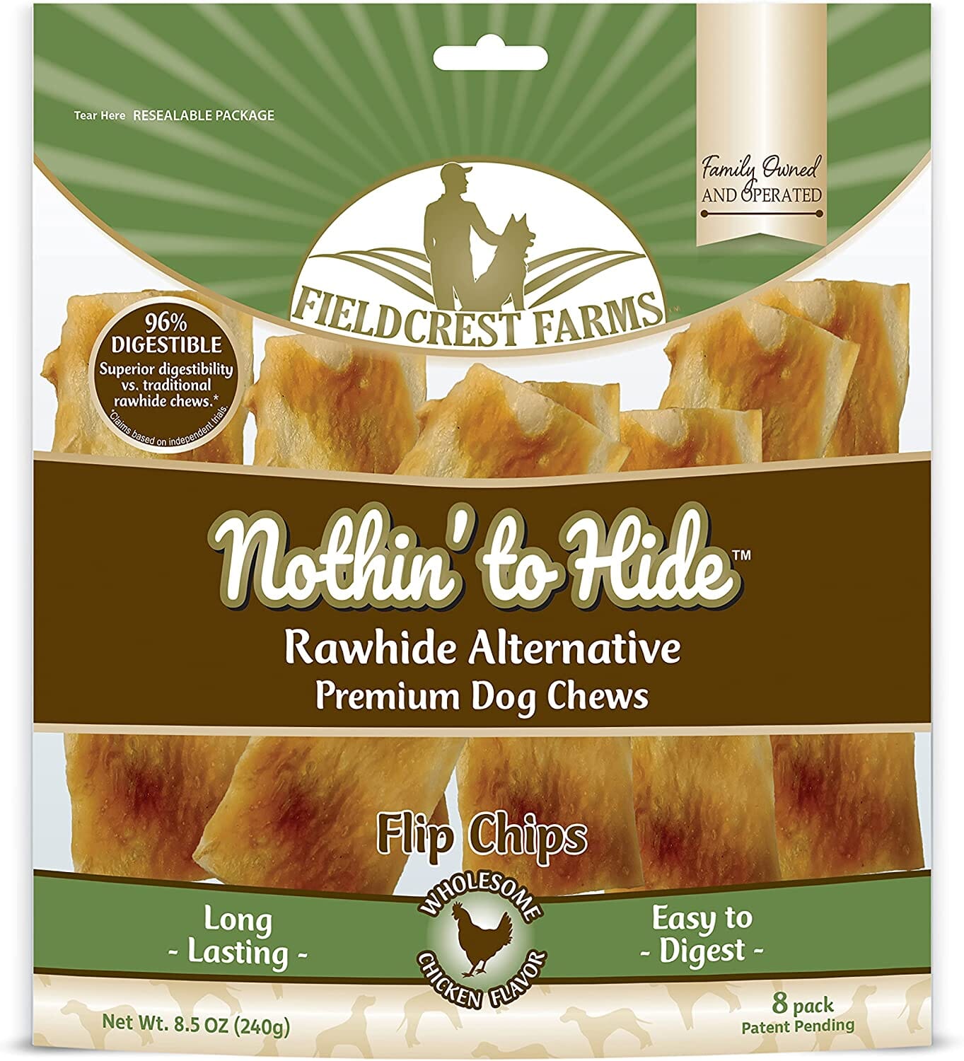 Fieldcrest Farms Nothin' To Hide Rawhide Alternative Flip Chips Natural Dog Chews - Chicken - 8 Pack  