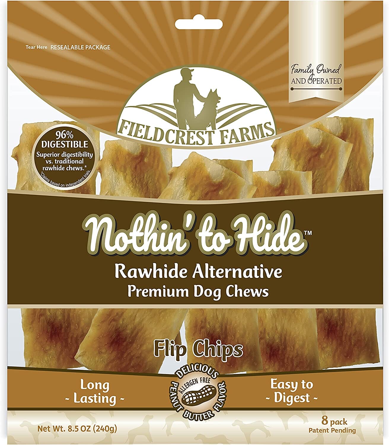 Fieldcrest Farms Nothin' To Hide Rawhide Alternative Flip Chips Natural Dog Chews - Peanut Butter - 8 Pack  