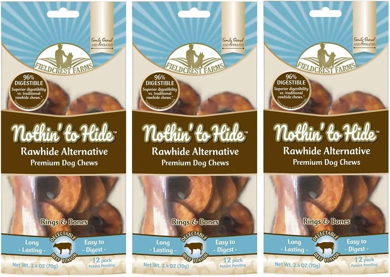 Fieldcrest Farms Nothin' To Hide Rawhide Alternative Rings & Bones Natural Dog Chews - Beef - 12 Pack  