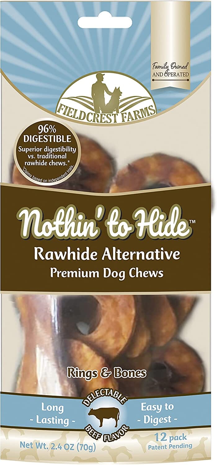 Fieldcrest Farms Nothin' To Hide Rawhide Alternative Rings & Bones Natural Dog Chews - Beef - 12 Pack  