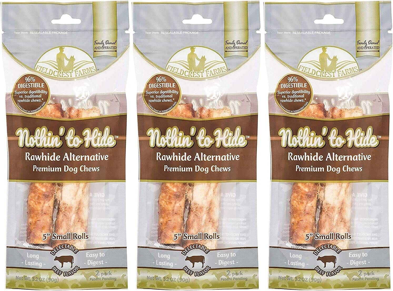 Fieldcrest Farms Nothin' To Hide Rawhide Alternative Rolls Natural Dog Chews - Beef - 5 In - 2 Pack  