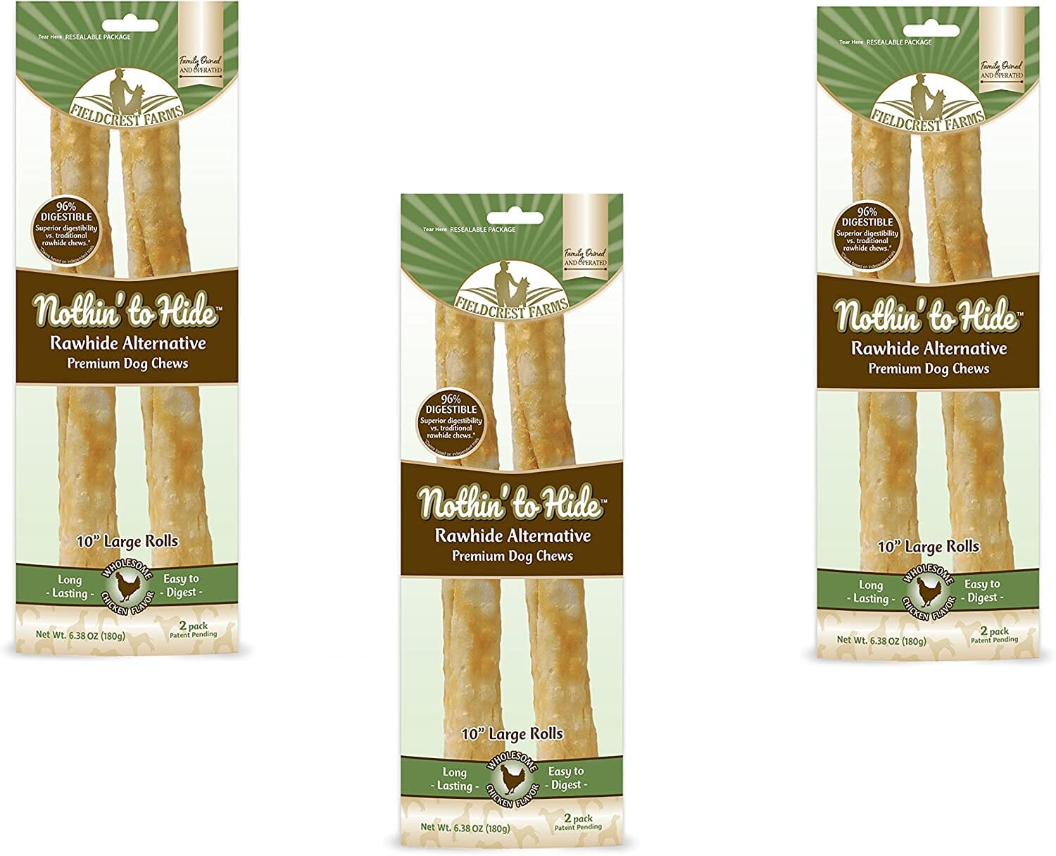 Fieldcrest Farms Nothin' To Hide Rawhide Alternative Rolls Natural Dog Chews - Chicken - 10 In - 2 Pack  