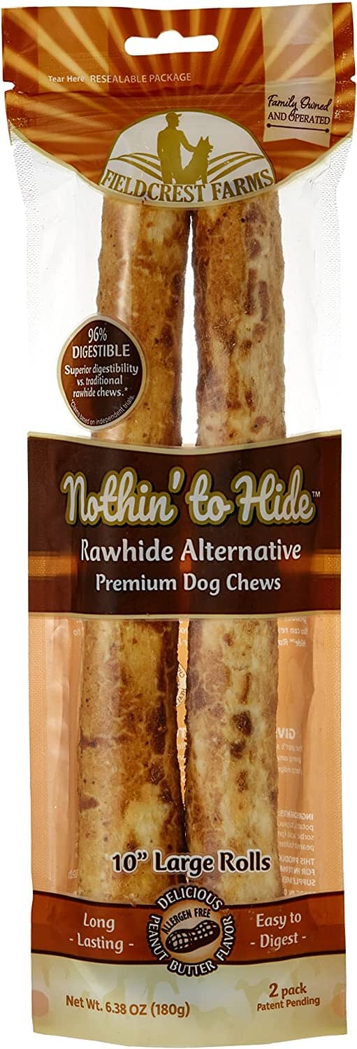 Fieldcrest Farms Nothin' To Hide Rawhide Alternative Rolls Natural Dog Chews - Peanut Butter - 10 In - 2 Pack  