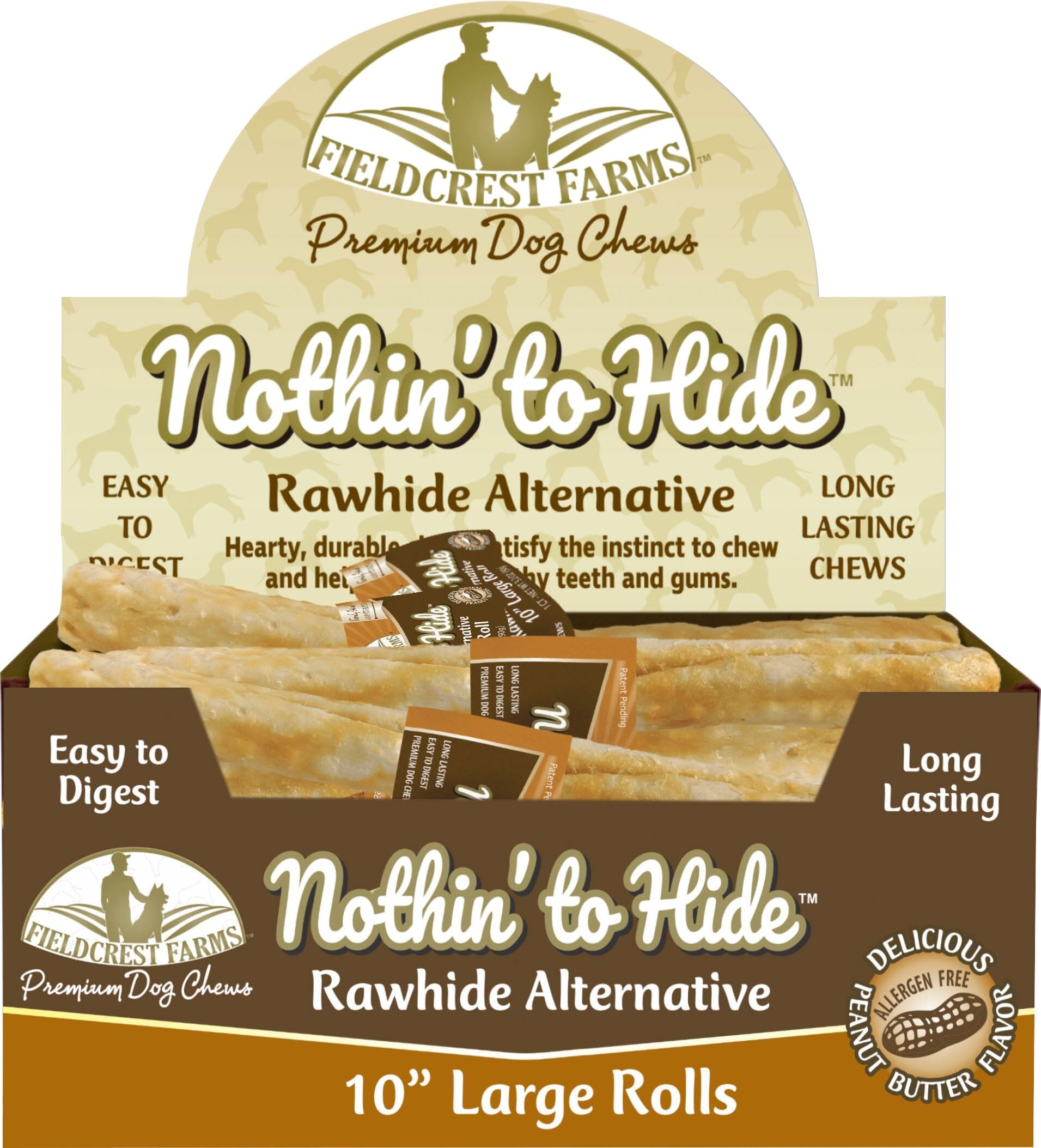 Fieldcrest Farms Nothin' To Hide Rawhide Alternative Rolls Natural Dog Chews - Peanut Butter - 10 In - 24 Pack  