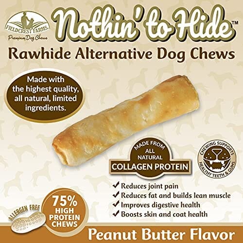 Fieldcrest Farms Nothin' To Hide Rawhide Alternative Rolls Natural Dog Chews - Peanut Butter - 5 In - 2 Pack  