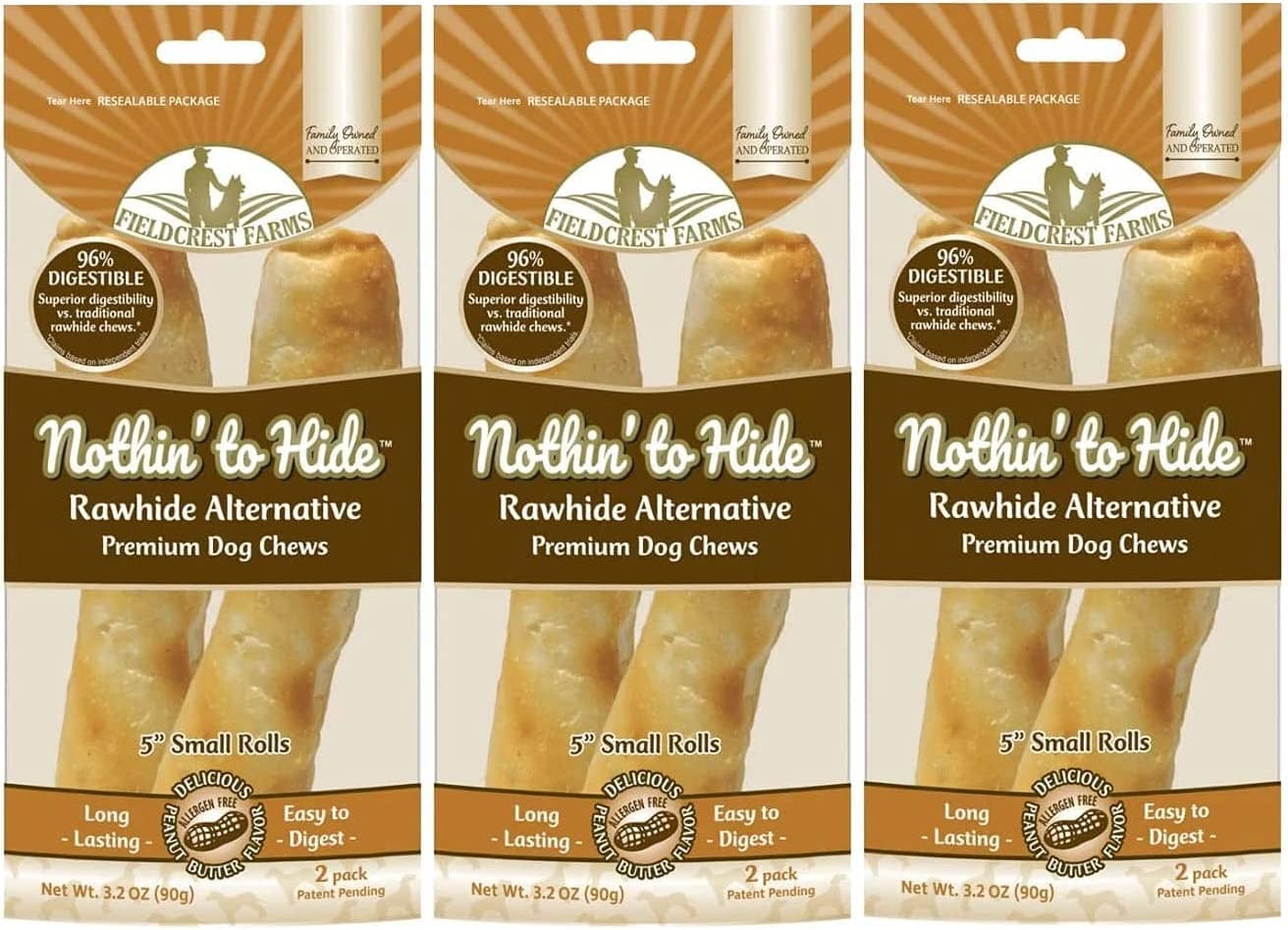 Fieldcrest Farms Nothin' To Hide Rawhide Alternative Rolls Natural Dog Chews - Peanut Butter - 5 In - 2 Pack  