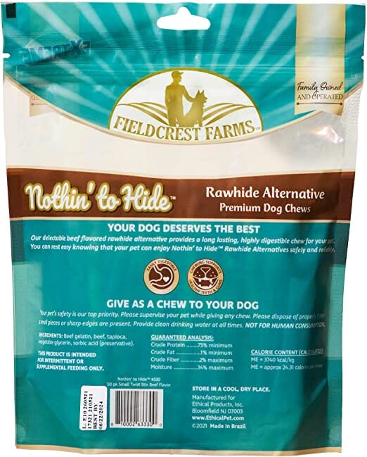 Fieldcrest Farms Nothin' To Hide Rawhide Alternative Twist Stix Natural Dog Chews - Beef - 50 Pack  