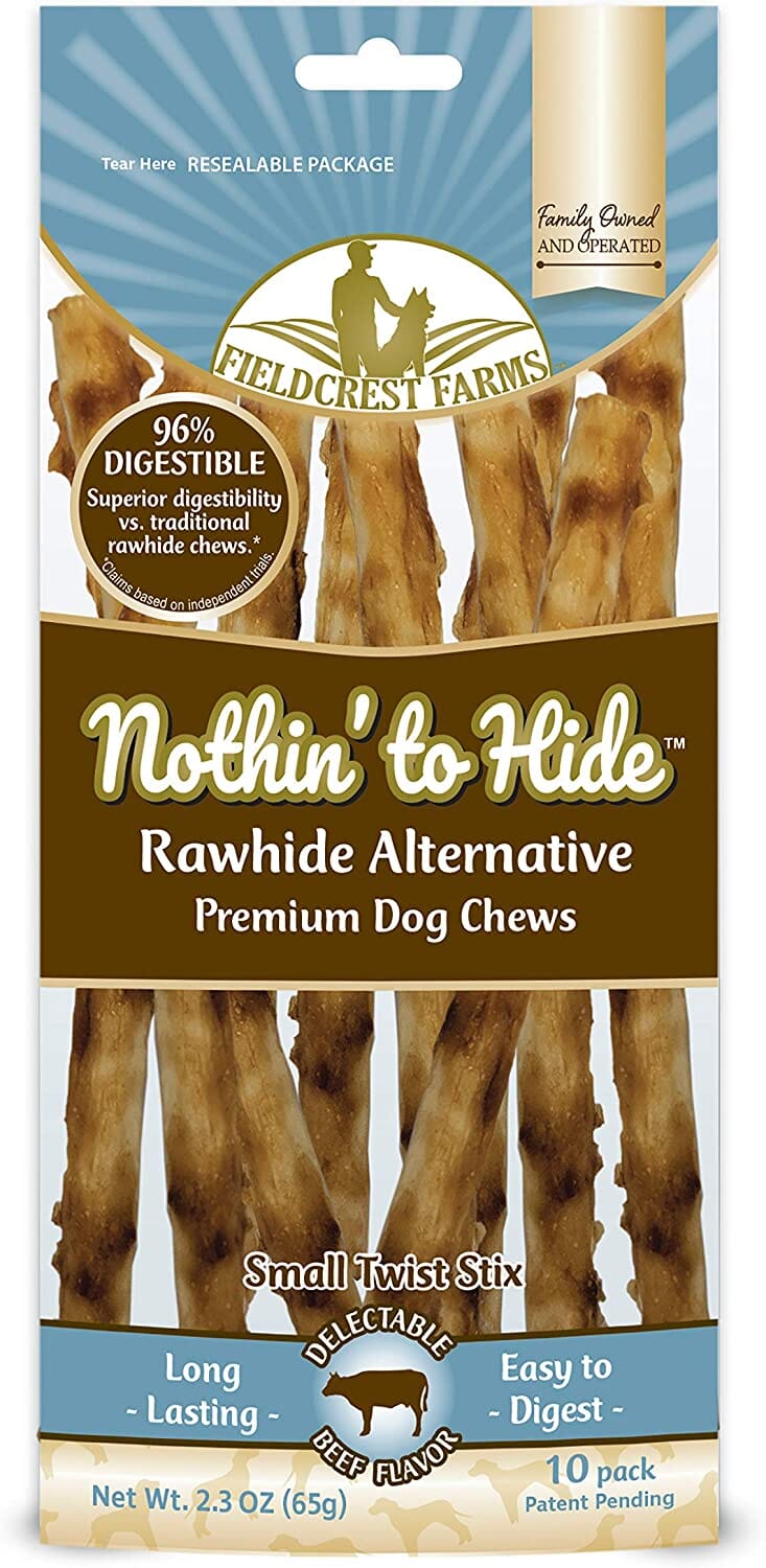 Fieldcrest Farms Nothin' To Hide Rawhide Alternative Twist Stix Natural Dog Chews - Beef - Small - 10 Pack  