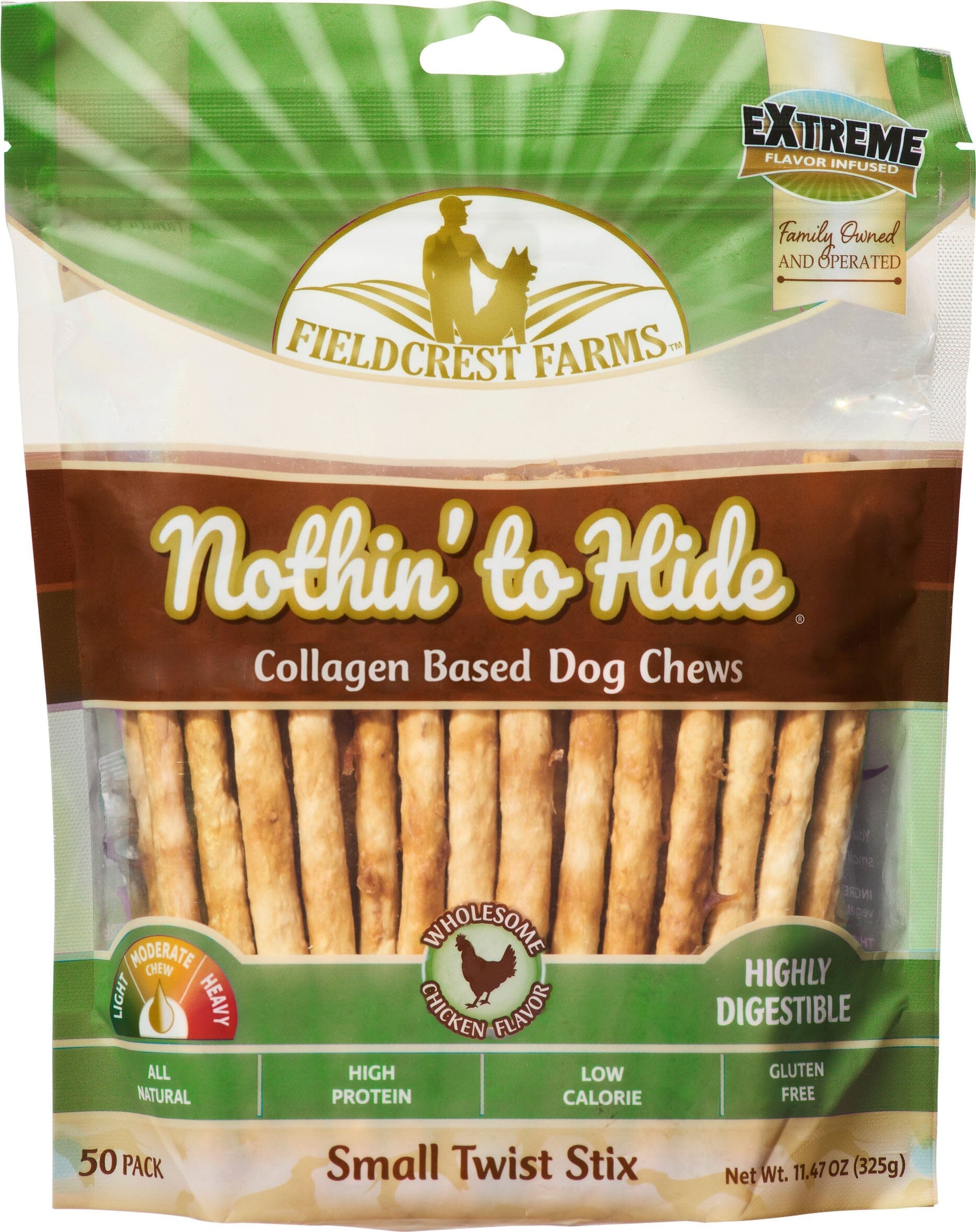 Fieldcrest Farms Nothin' To Hide Rawhide Alternative Twist Stix Natural Dog Chews - Chicken - 50 Pack  