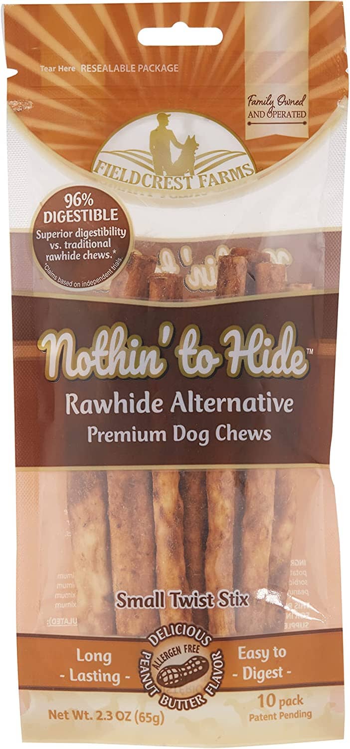 Fieldcrest Farms Nothin' To Hide Rawhide Alternative Twist Stix Natural Dog Chews - Peanut Butter - Small - 10 Pack  