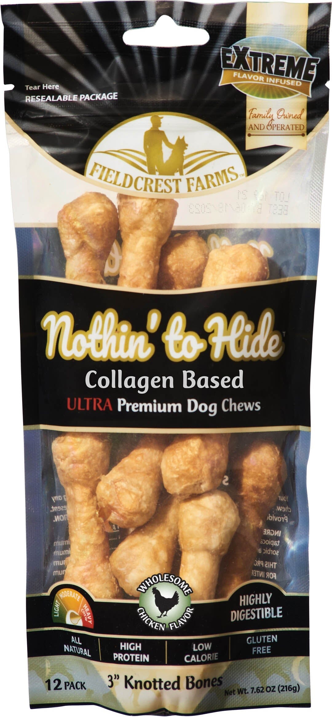 Fieldcrest Farms Nothin' To Hide Ultra Knotted Bone Natural Dog Chews - Chicken - 12 Pack  