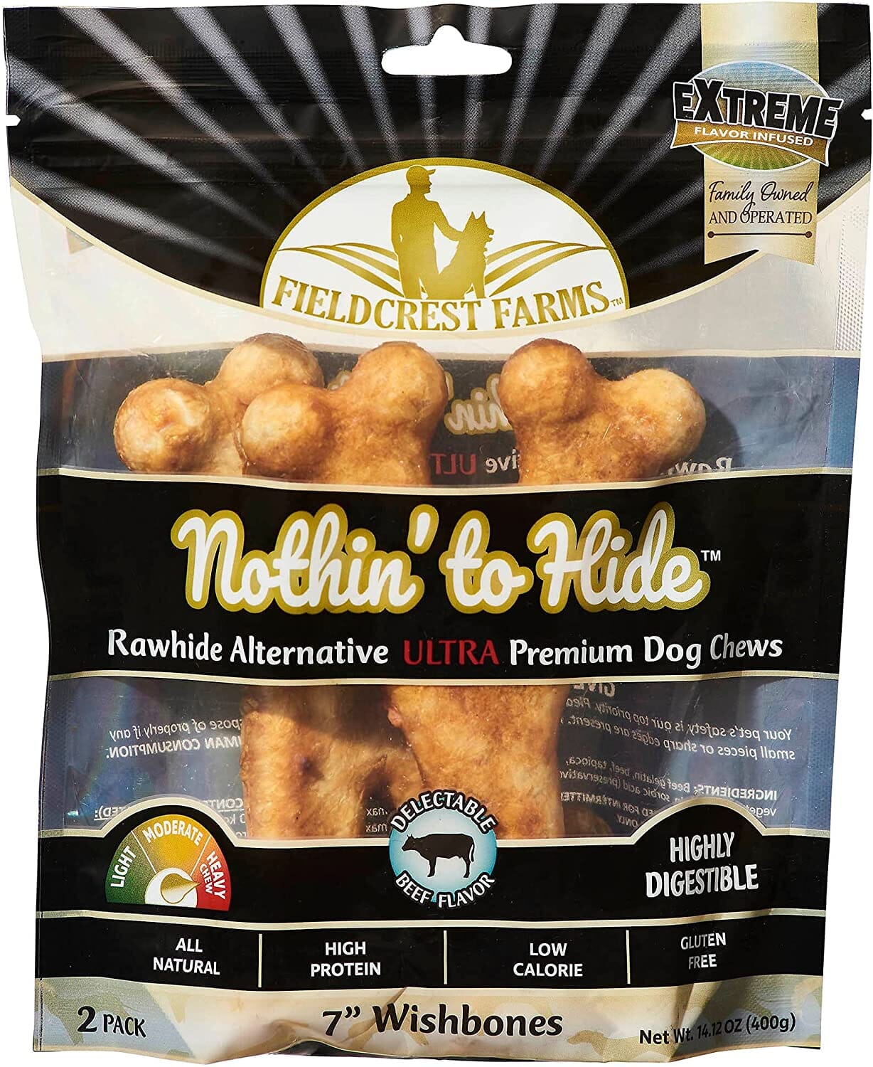 Fieldcrest Farms Nothin' To Hide Ultra Wishbone Natural Dog Chews - Beef - 7 In - 2 Pack  