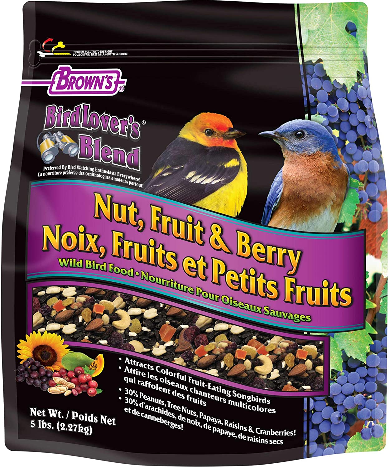 F.M. Brown's Bird Lover's Blend Extreme Fruit, Nut & Berry Seeds Wild Bird Food - 5 lb Bag  