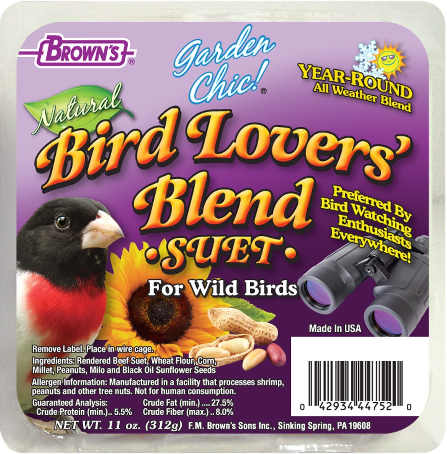 F.M. Brown's Bird Lovers Blend Suet Suet Cakes Bird Food - 11 oz  