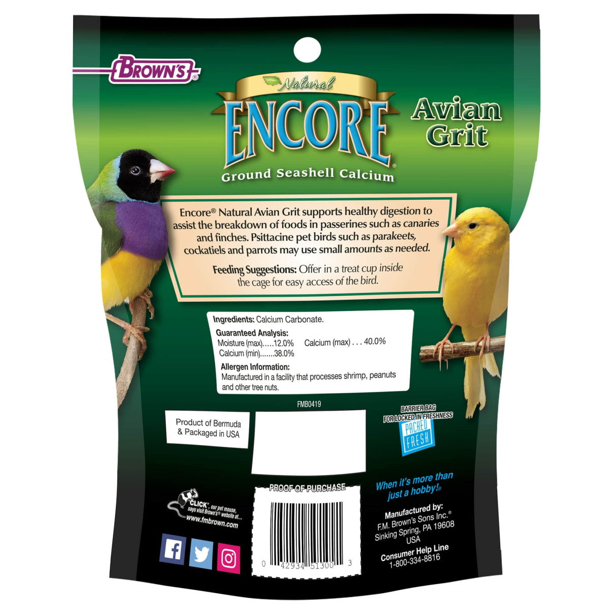 F.M. Brown's Fortified Avian Grit Bird Gravel - 20 oz  