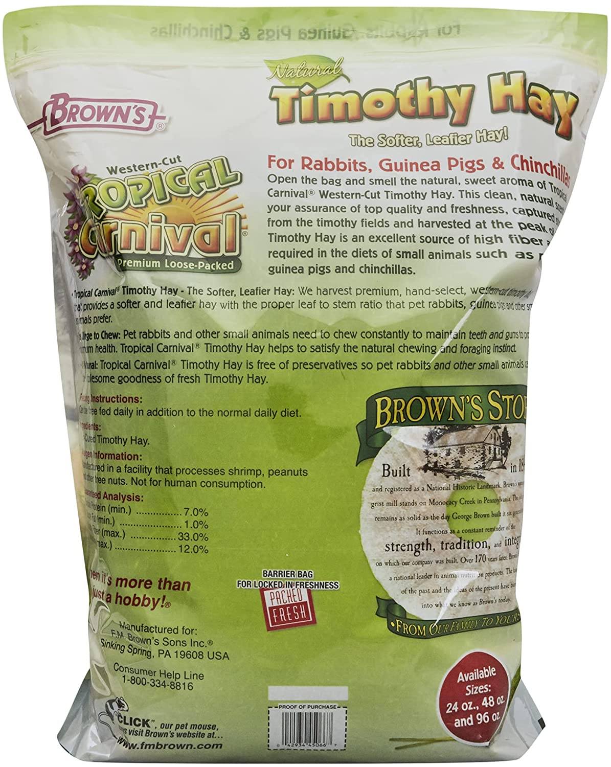 F.M. Brown's Natural Timothy Hay Small Animal Bedding - 48 oz  