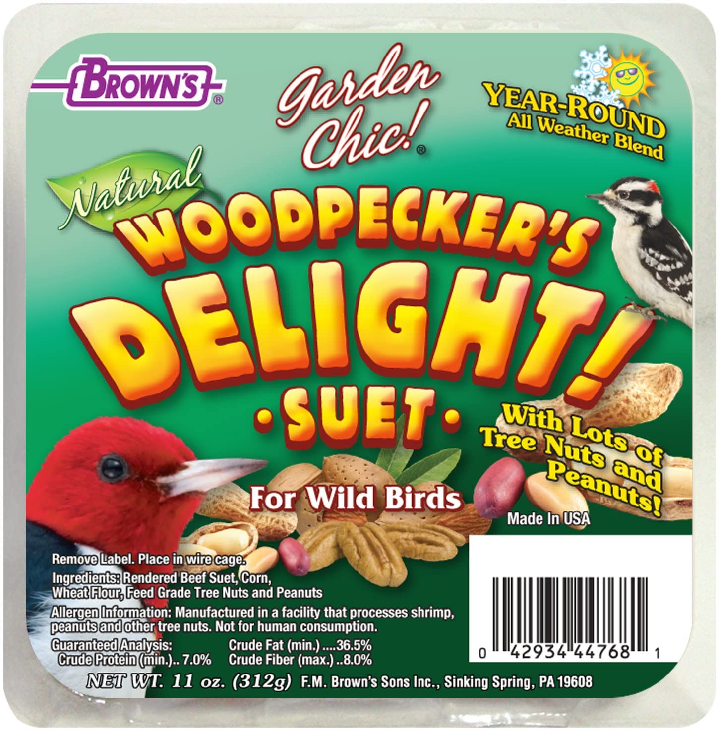 F.M. Brown's Supreme Woodpecker Cake Suet Cakes Bird Food - 11 oz  