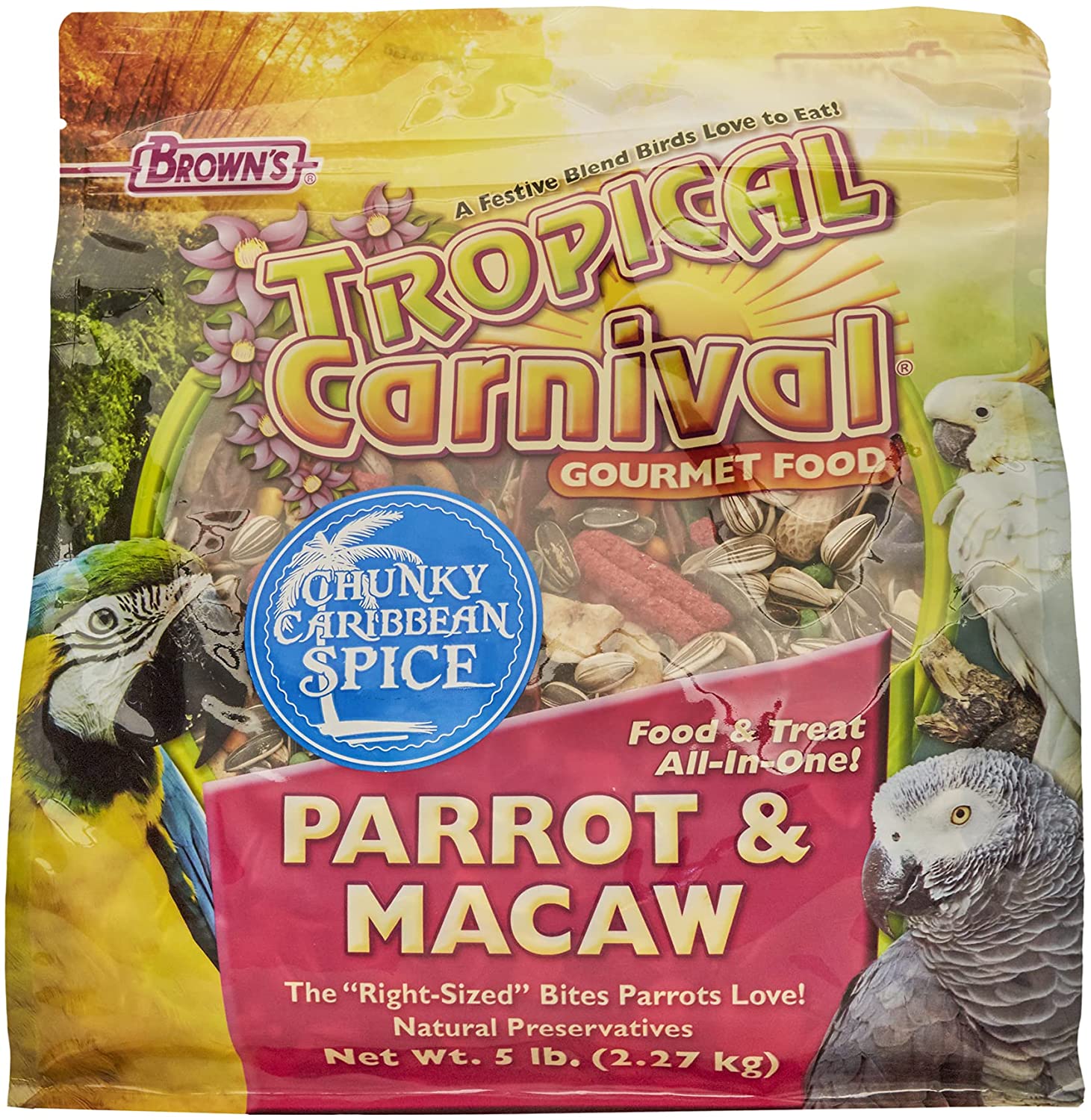 F.M. Brown's Tropical Carnival Chunky Caribbean Spice Parrot/Macaw  Bird Food - 5 lb Bag  