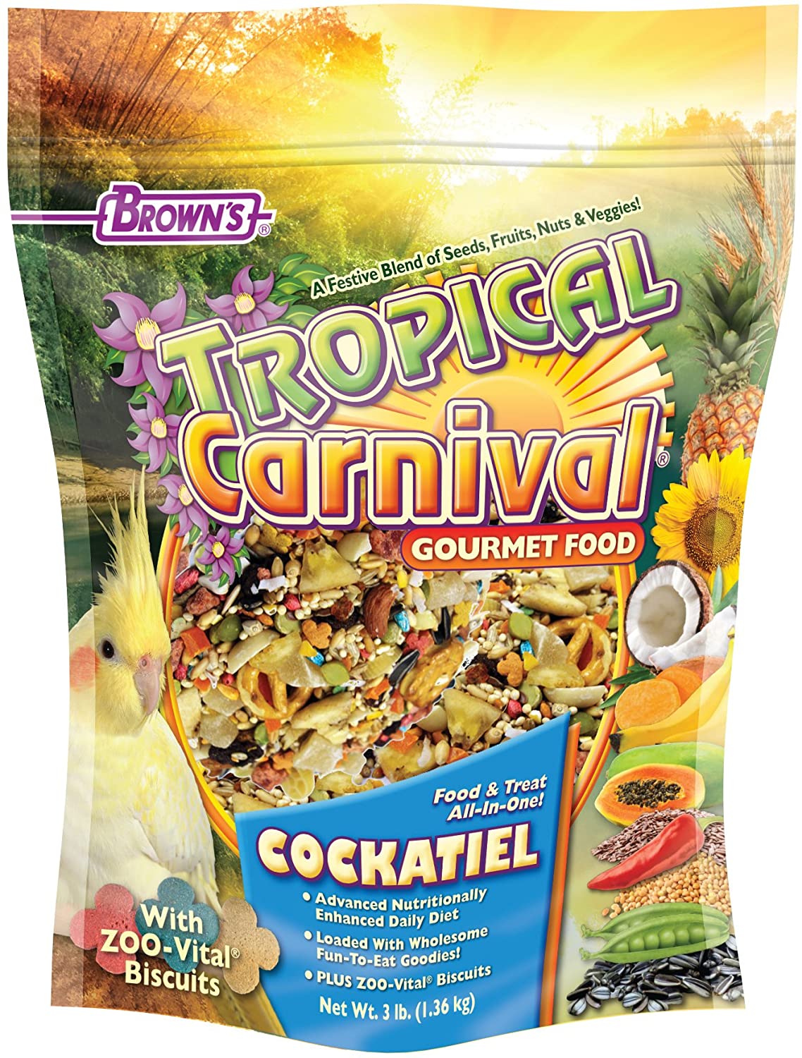 F.M. Brown's Tropical Carnival Cockatiel Bird Food - 3 lb Bag  