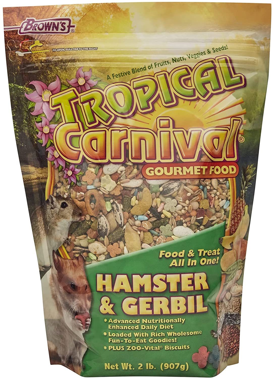 F.M. Brown's Tropical Carnival Hamster-Gerbil Gourmet Small Animal Food - 2 lb Bag  