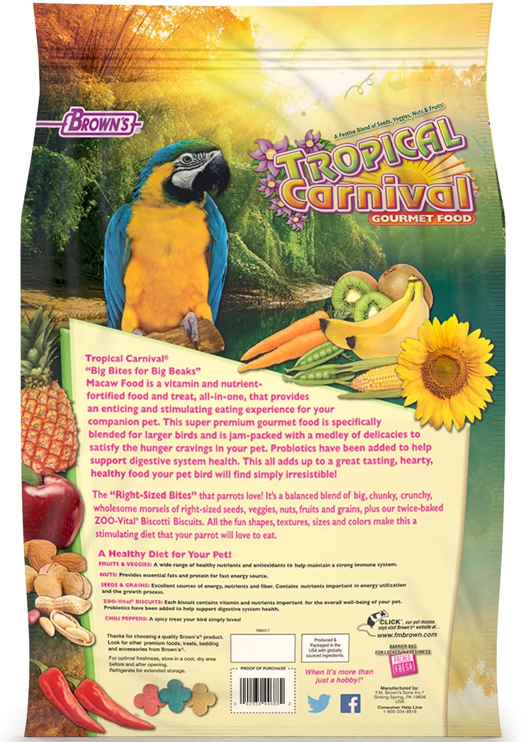 F.M. Brown's Tropical Carnival Macaw Big Bites Bird Food - 14 lb Bag  