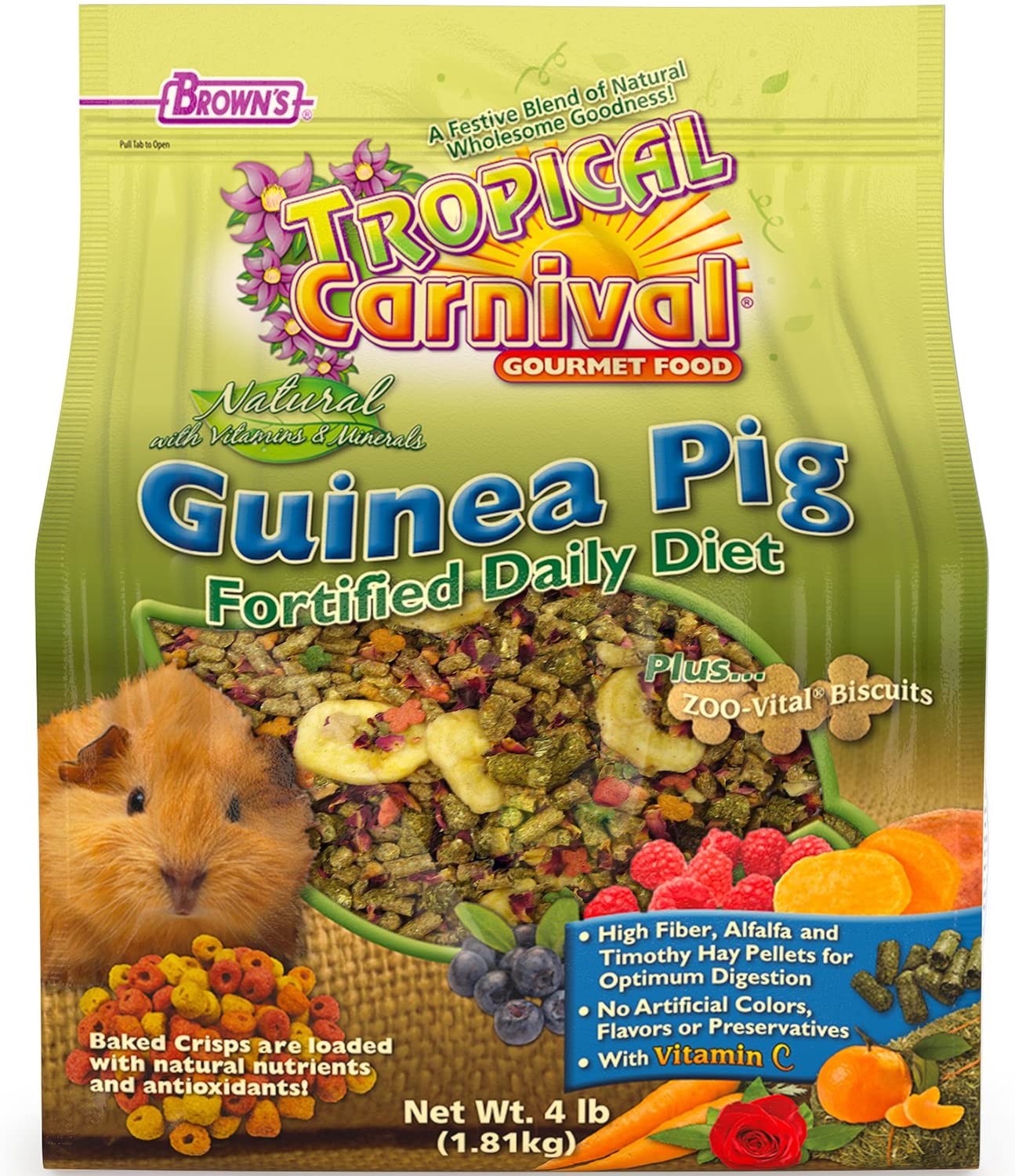 F.M. Brown's Tropical Carnival Natural Guinea Pig Gourmet Small Animal Food - 4 lb Bag  