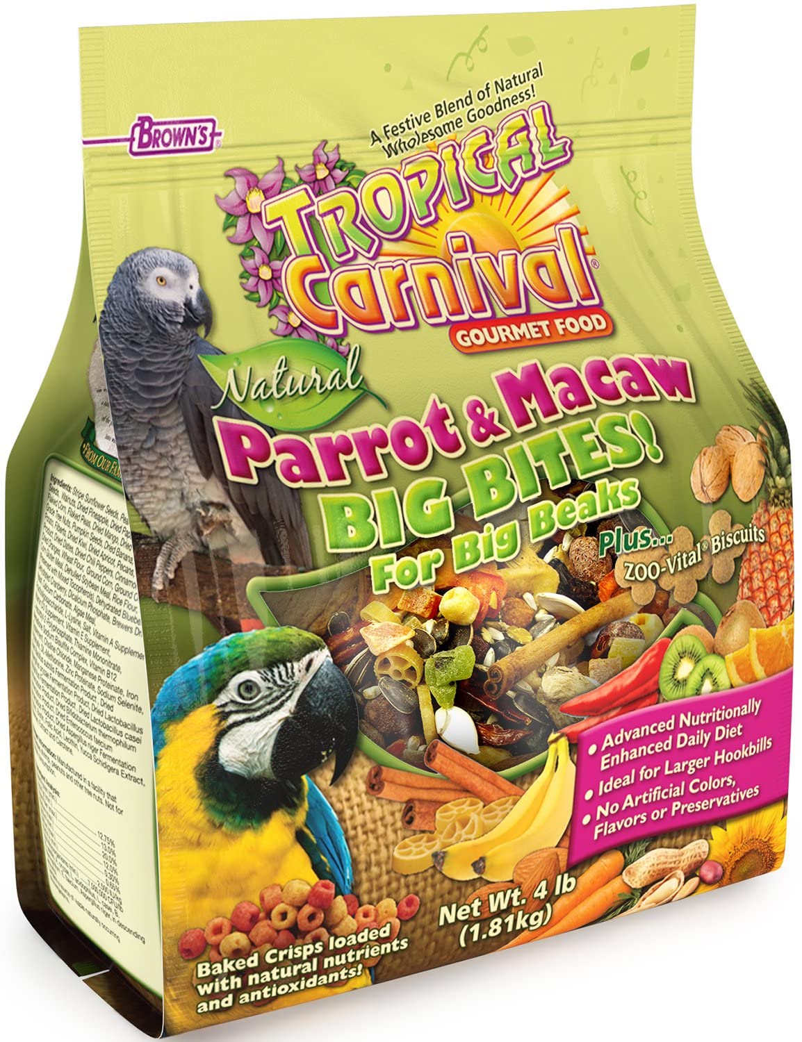 F.M. Brown's Tropical Carnival Natural Parrot/Macaw Bird Food - 4 lb Bag  