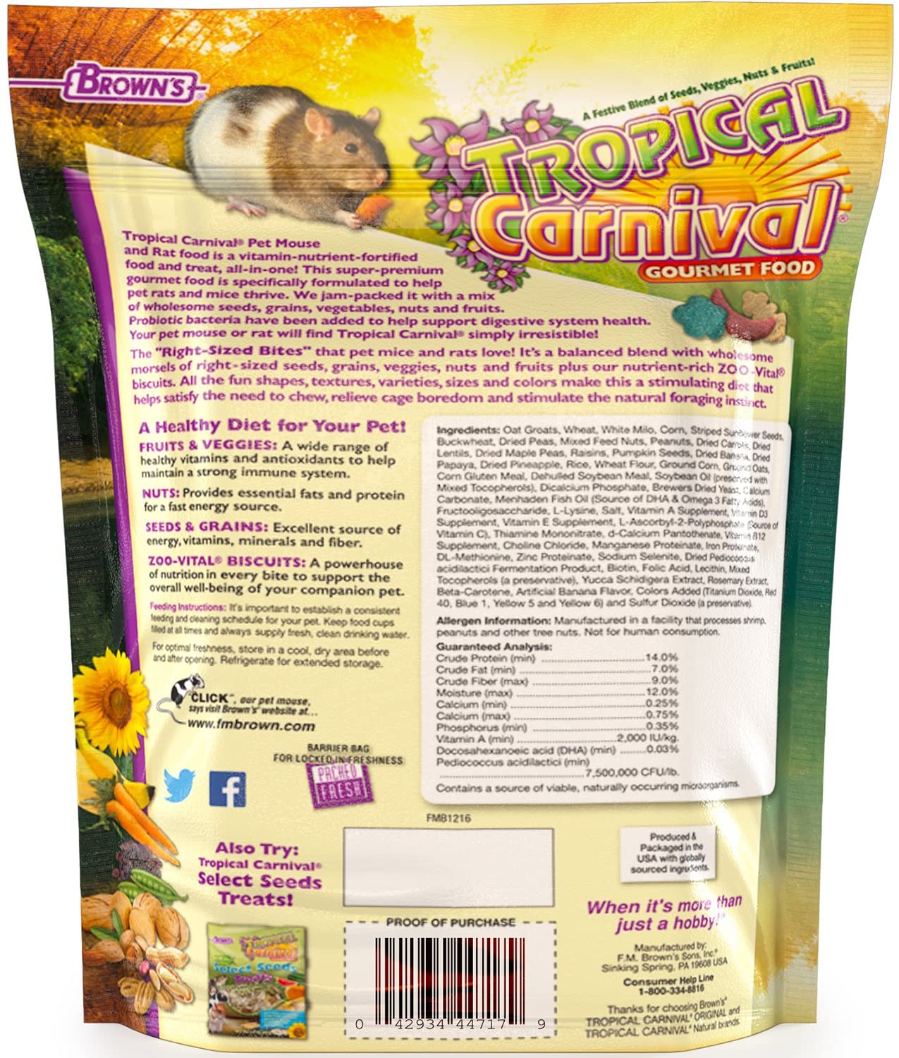 F.M. Brown's Tropical Carnival Rat-Mouse Gourmet Small Animal Food - 2 lb Bag  