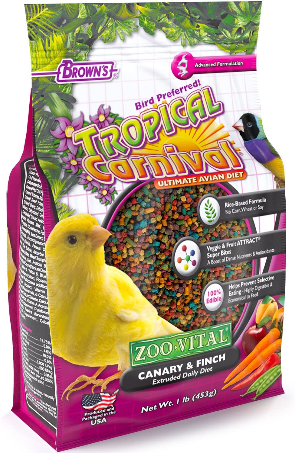 F.M. Brown's Zoo-Vital Tropical Carnival Daily Diet Canary & Finch Bird Food - 1 lb Bag  