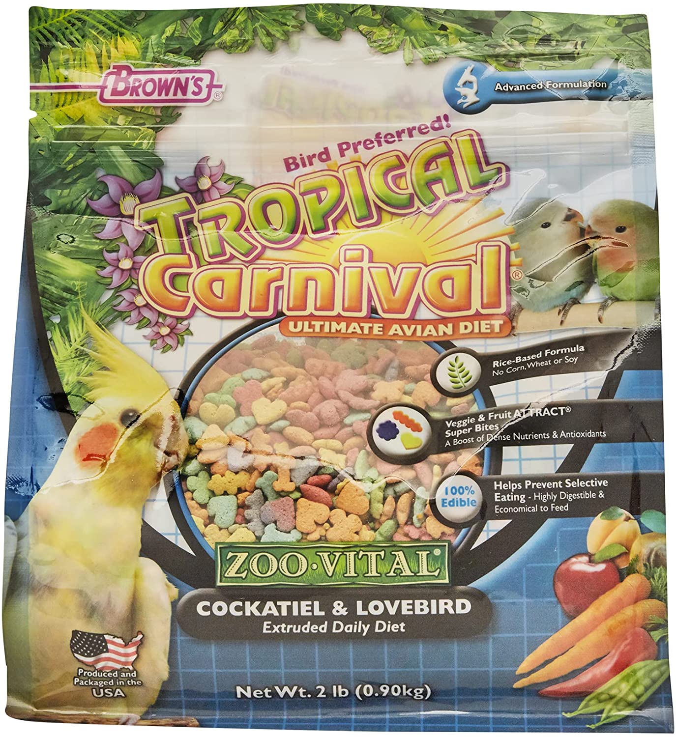 F.M. Brown's Zoo-Vital Tropical Carnival Daily Diet Cockatiel & Lovebird Bird Food - 2 lb Bag  