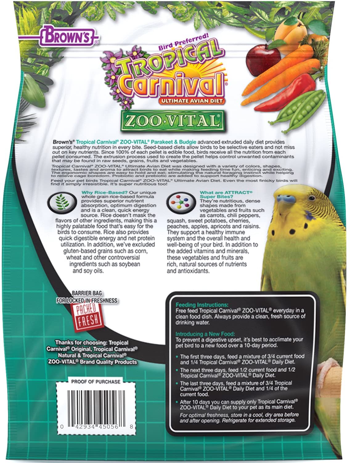 F.M. Brown's Zoo-Vital Tropical Carnival Daily Diet Parakeet & Budgie  Bird Food - 1.5 lb Bag  