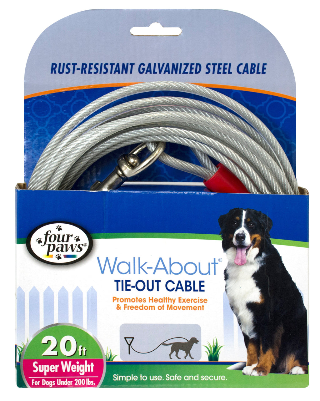Four Paws Dog Super Tie Out Cable Silver - 20 ft  
