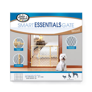 Four Paws Locking Wood Gate with Mesh - 26-42 in W X 24 in H