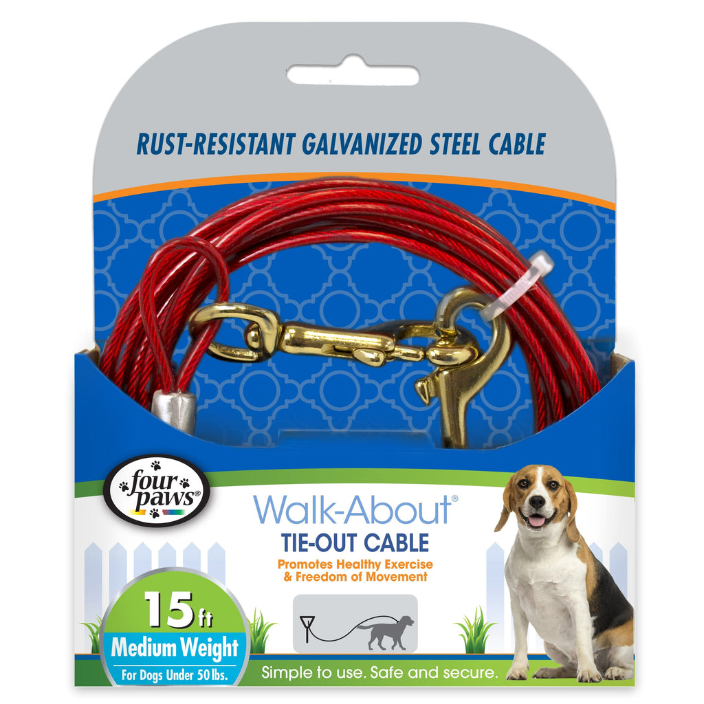Four Paws Medium Weight Dog Tie Out Cable Red - 15 ft  