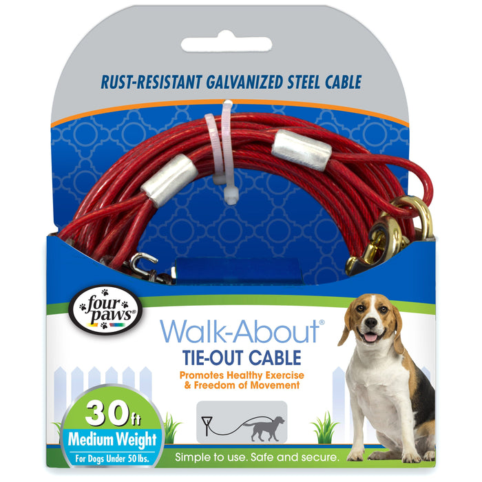 Four Paws Medium Weight Dog Tie Out Cable Red - 30 ft