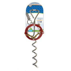 Four Paws Walk About Tie-Out Dog Spiral Stake Silver - 15 Ft. Cable
