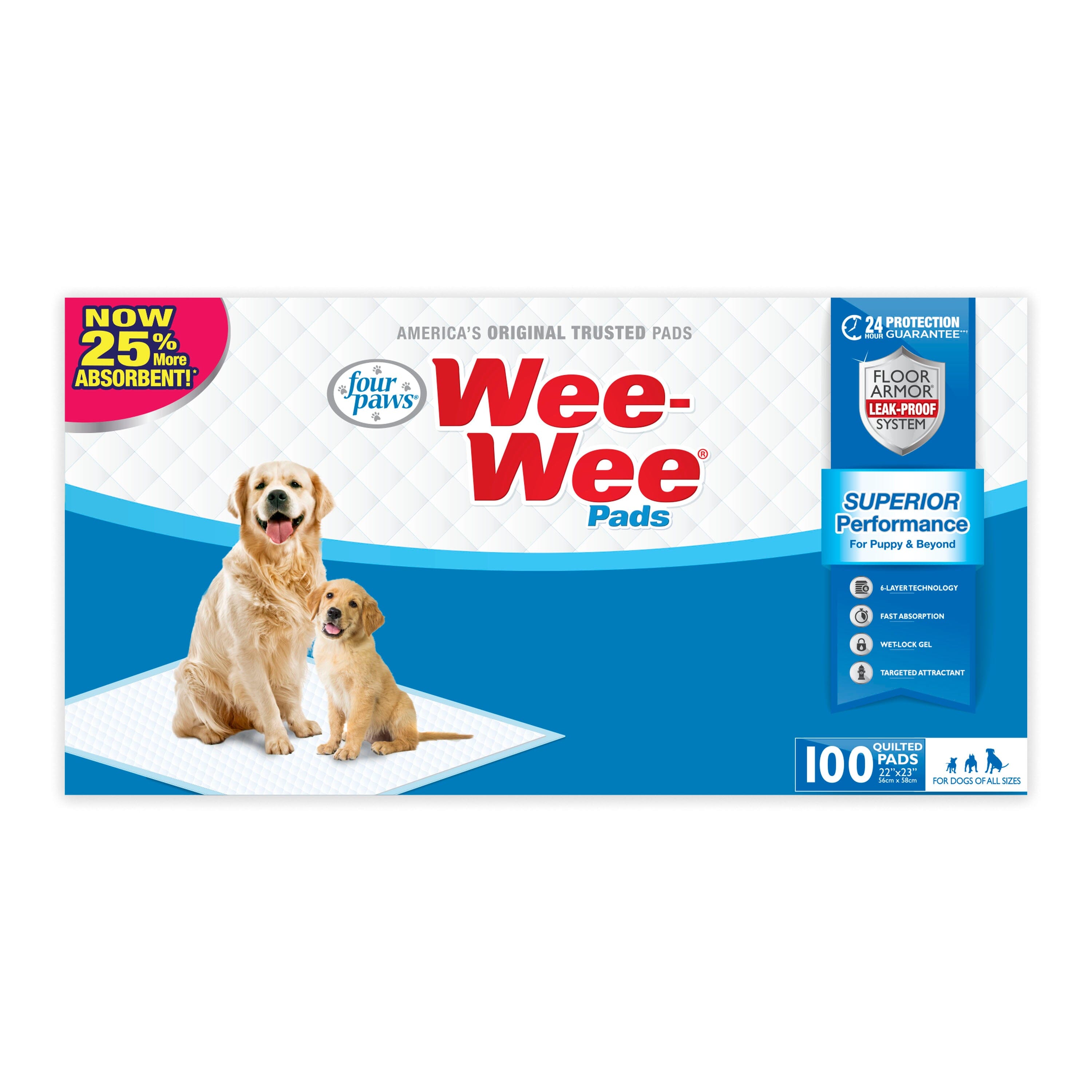 Four Paws Wee Wee Absorbent Pads for Dogs Standard - 100 Count  