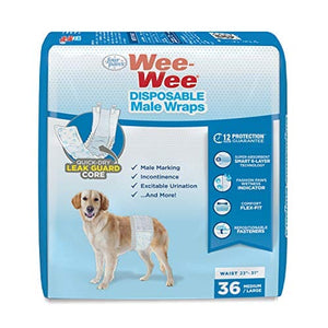 Four Paws Wee-Wee Disposable Male Dog Wraps Dog Diapers - Medium /Large - 36 Pack