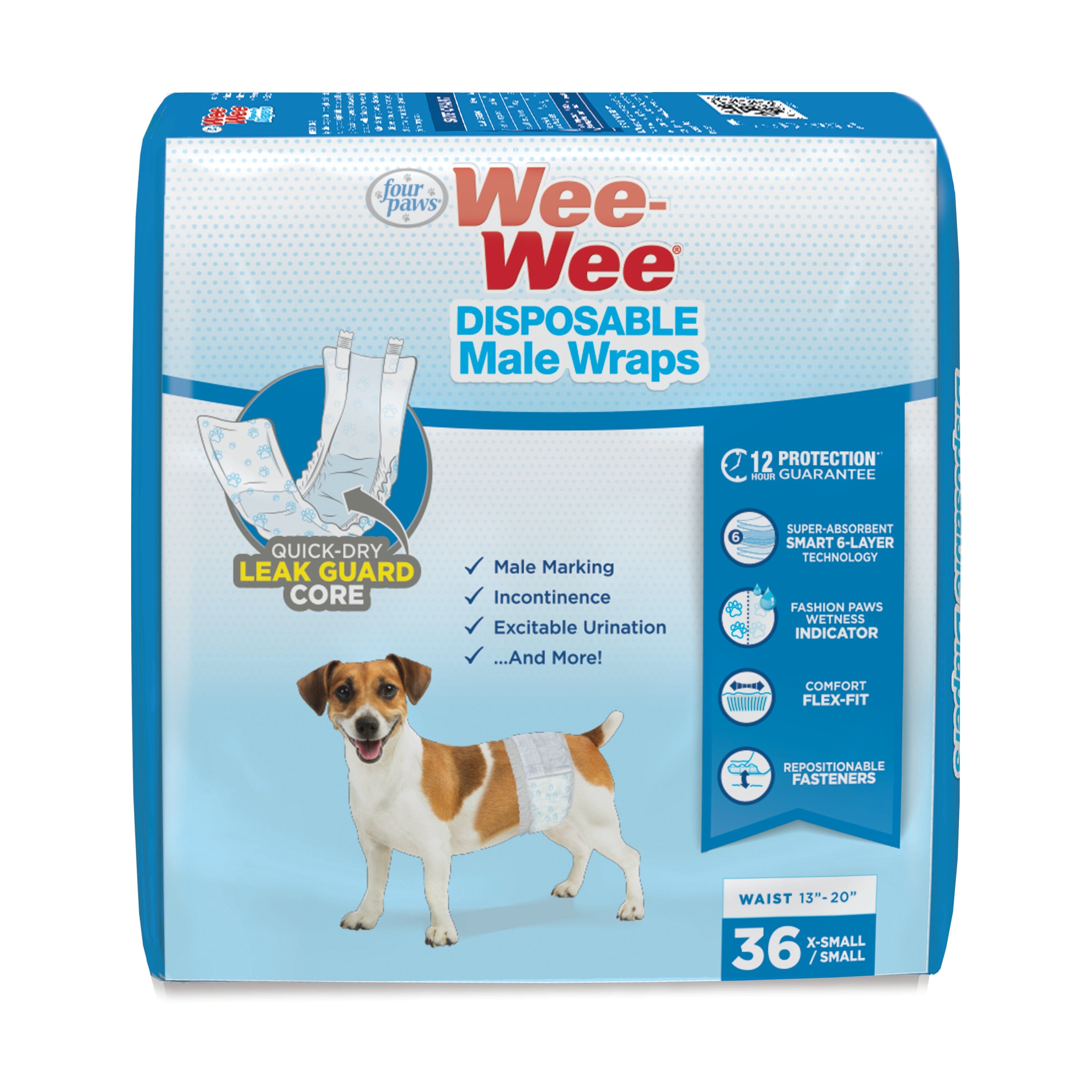 Four Paws Wee-Wee Disposable Male Dog Wraps Male Wraps - Extra Small / Small - 36 Count  