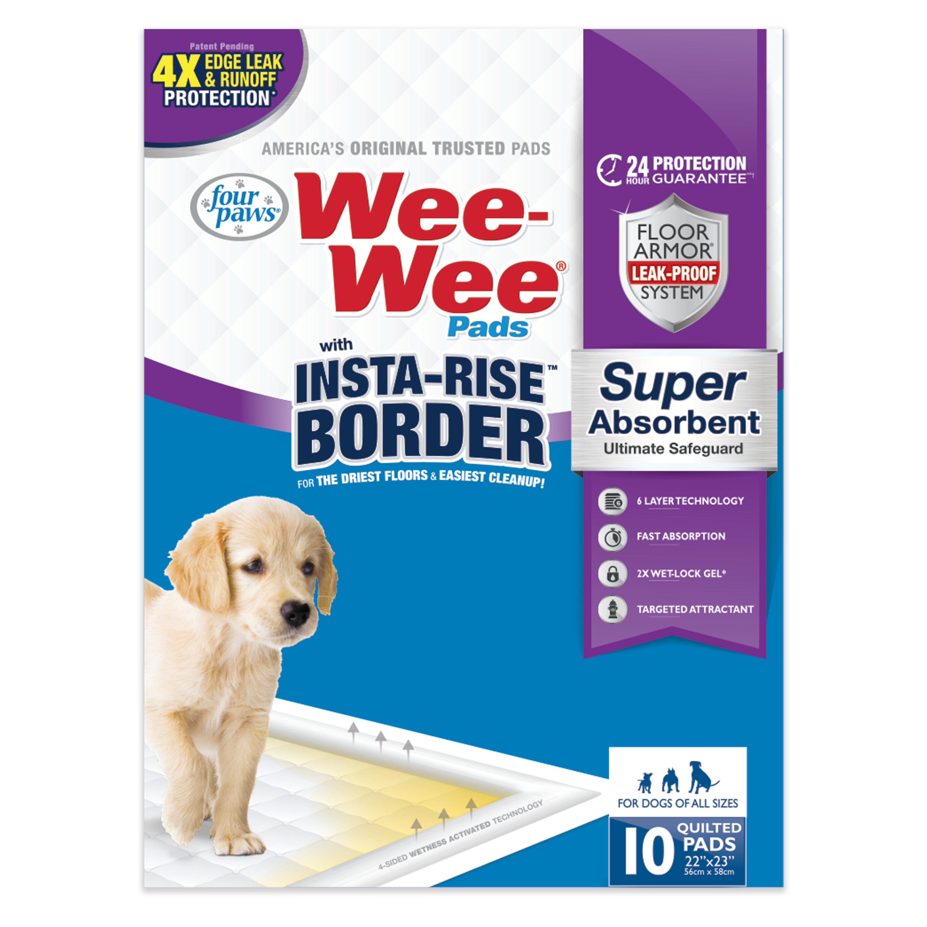 Four Paws Wee-Wee Pads with Insta-Rise® Border - Dog Pee Pads Insta-Rise Border - 10 Count  