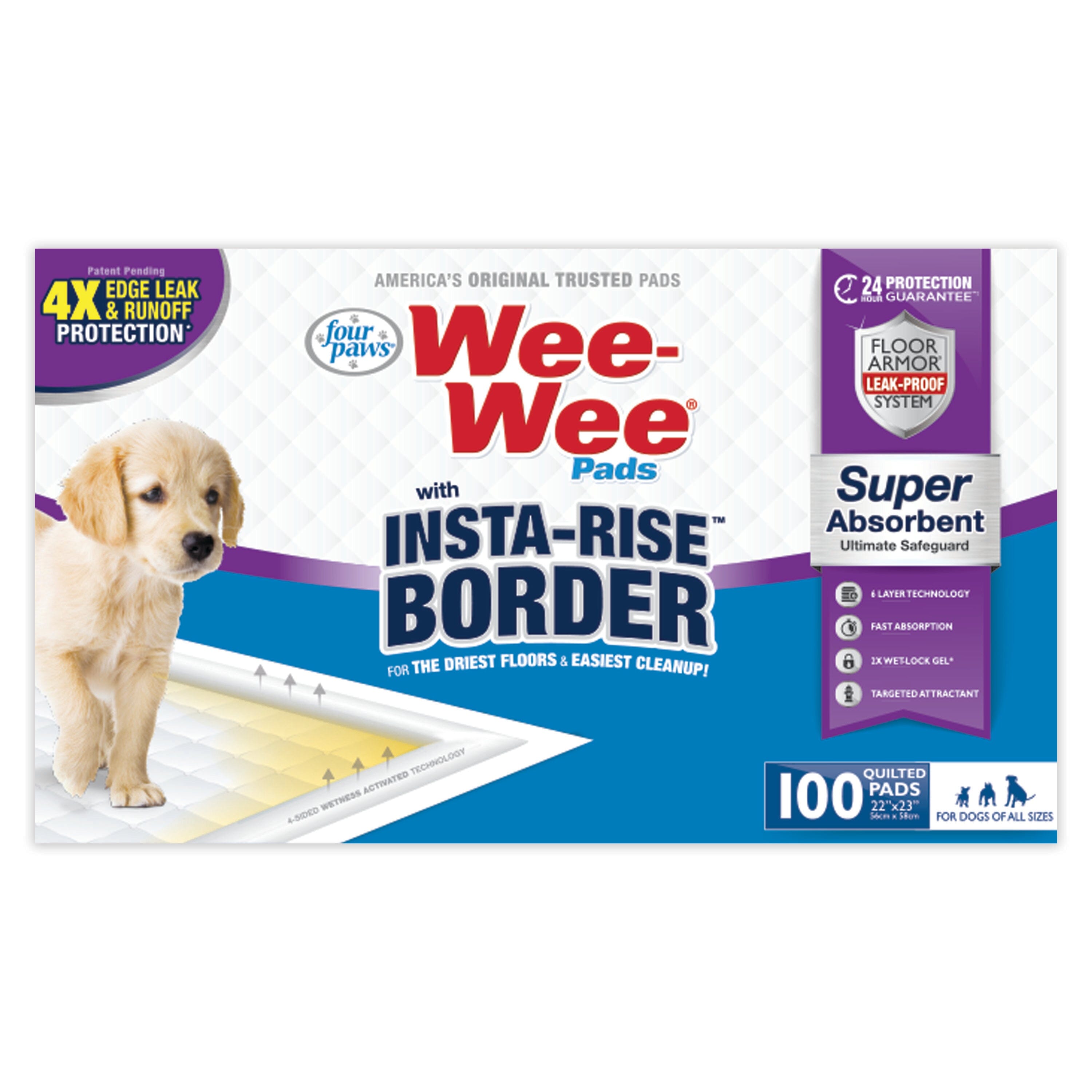 Four Paws Wee-Wee Pads with Insta-Rise® Border - Dog Pee Pads Insta-Rise Border - 100 Count  