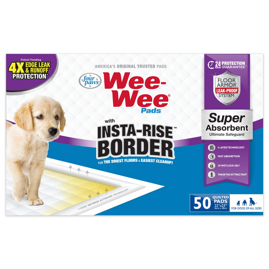 Four Paws Wee-Wee Pads with Insta-Rise® Border - Dog Pee Pads Insta-Rise Border - 50 Co...