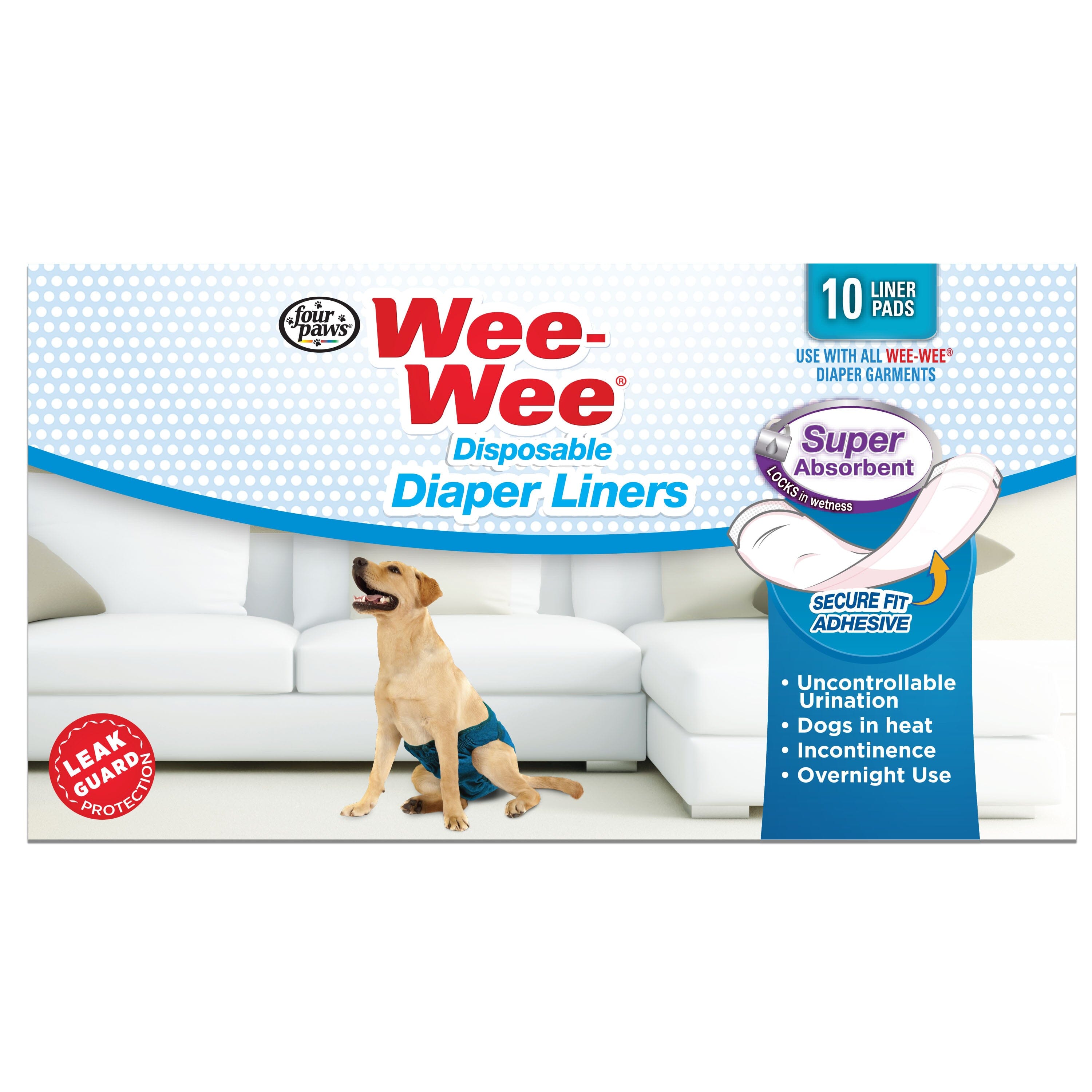 Four Paws Wee-Wee Super Absorbent Disposable Dog Diaper Liners Diaper Liner - One Size - 10 Count  