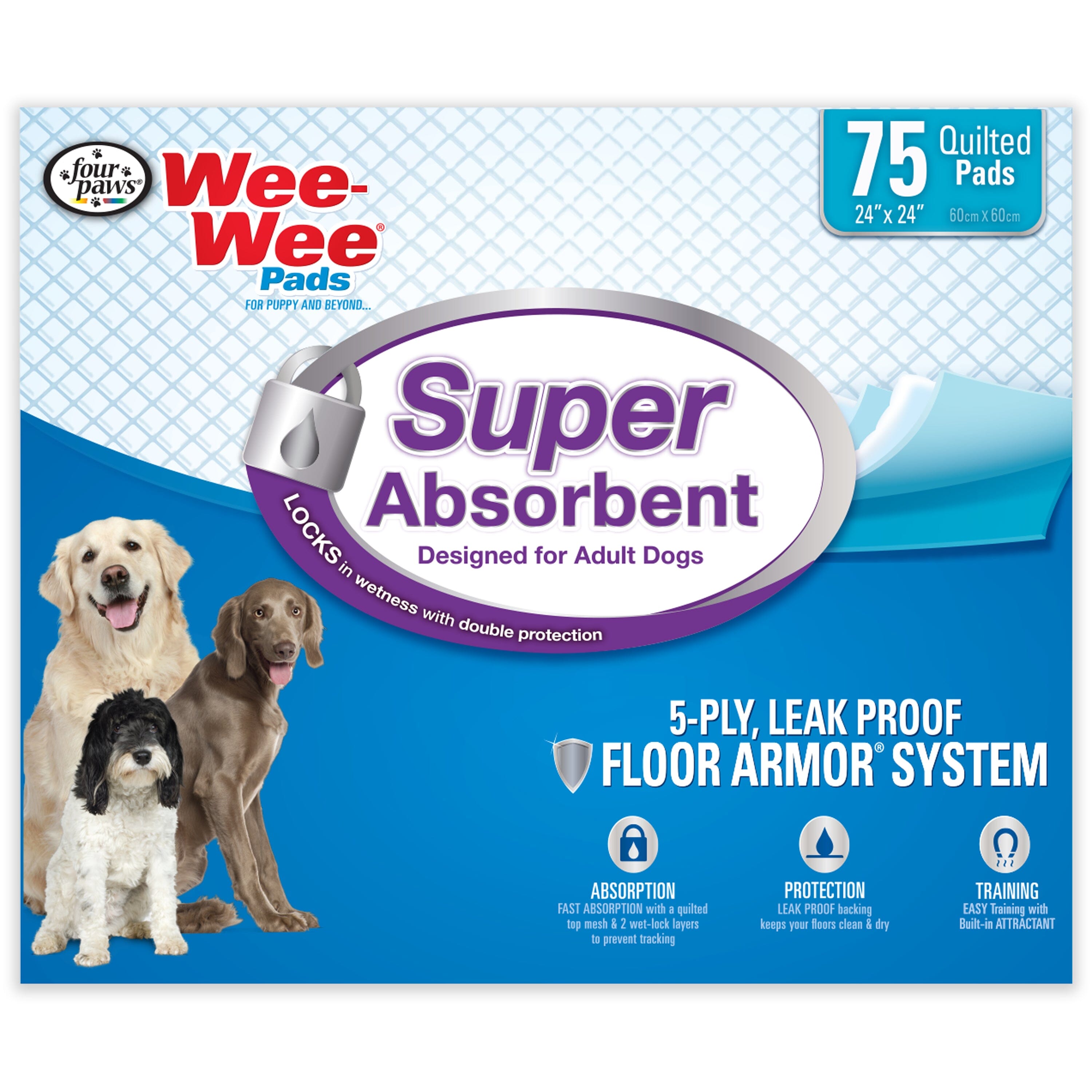 Four Paws Wee-Wee Super Absorbent Pads for Dogs Super Absorbent - 75 Count  