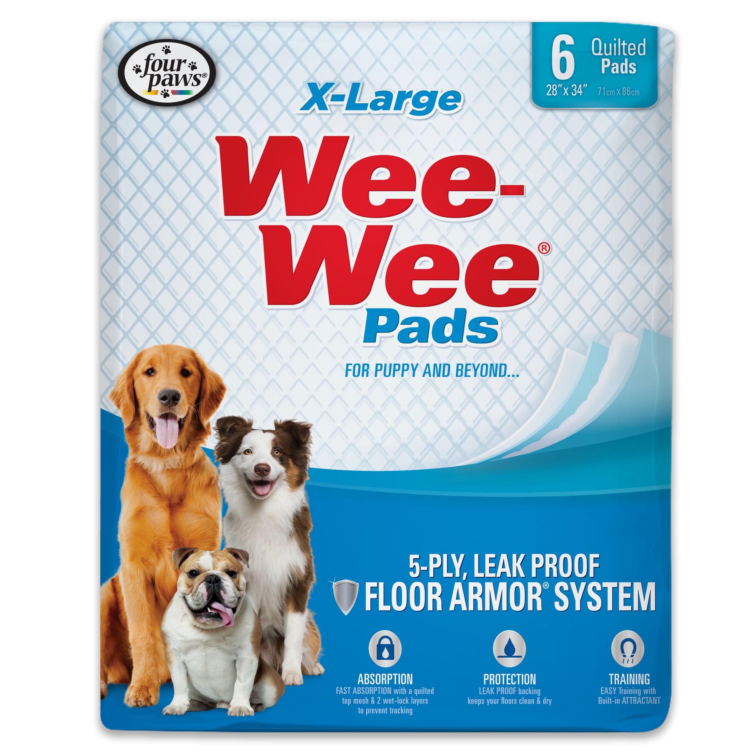 Four Paws Wee-Wee Superior Performance Dog Pads - Extra Large - 28" x 34" - 6 Count  