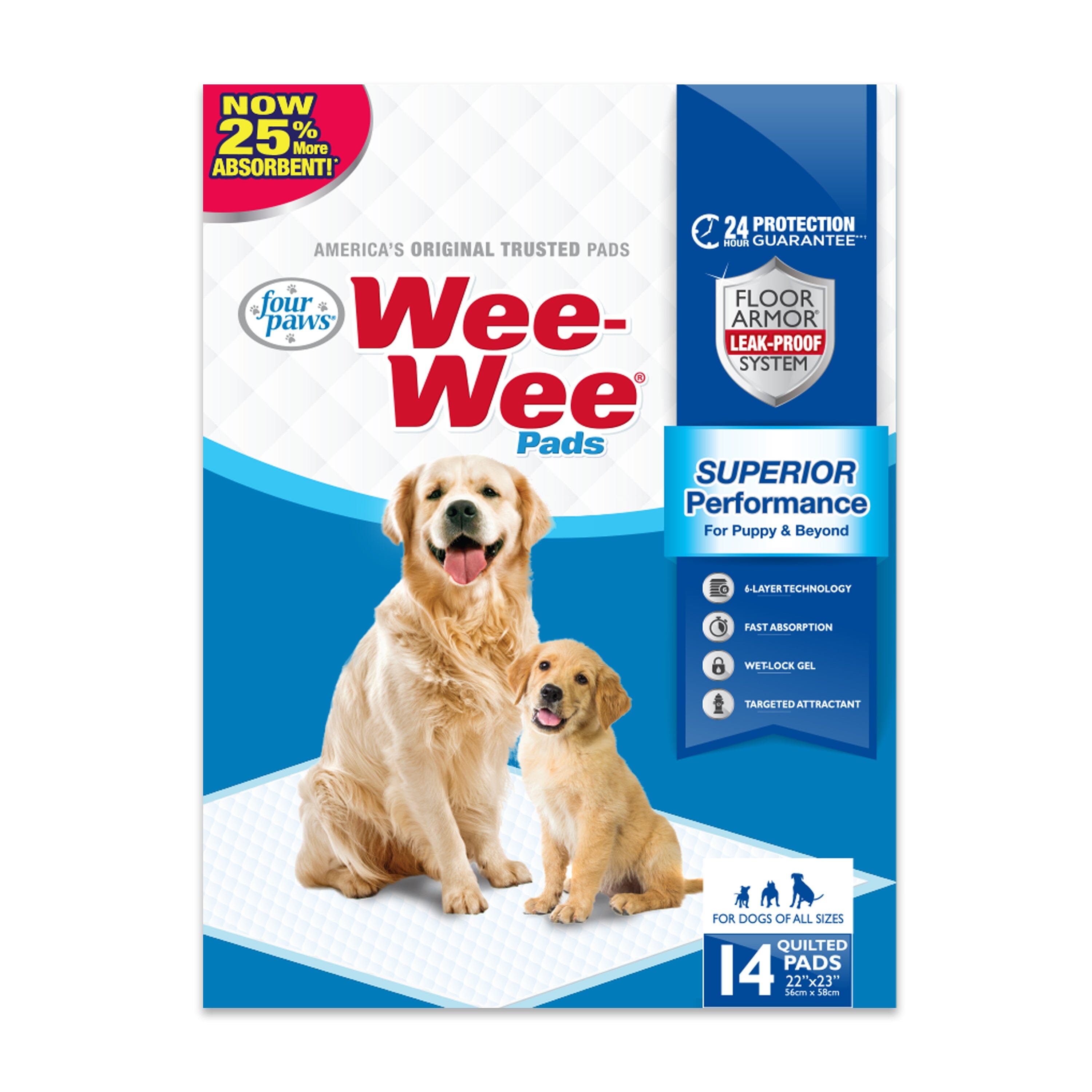 Four Paws Wee-Wee Superior Performance Puppy & Dog Training Pads 14 Count - Standard 22 in X 23 in  
