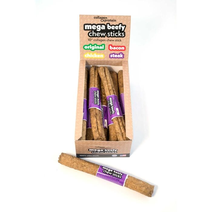 Frankly Pet Steak Mega Beefy Dog Bully Sticks Display - 10 Inch - 12 Pack  