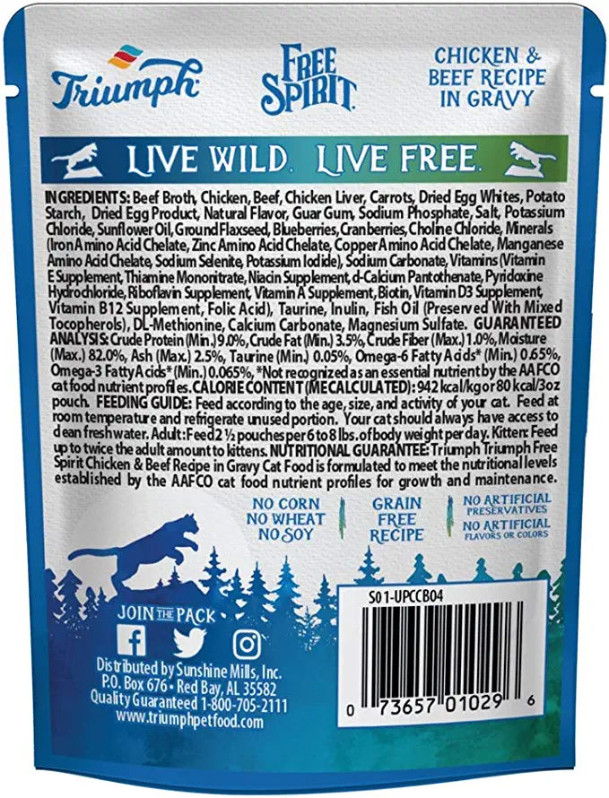 Free Spirit Grain-Free Cat Pouch Canned Cat Food - Chicken and Beef - 3 Oz - Case of 24  