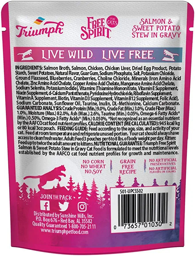 Free Spirit Grain-Free Cat Pouch Canned Cat Food - Salmon and Sweet Potato - 3 Oz - Case of 24  