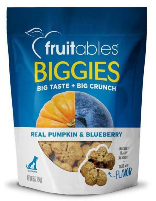 Fruitables Biggies Pumpkin & Blueberry Crunchy Dog Treats - 16 oz Pouch  